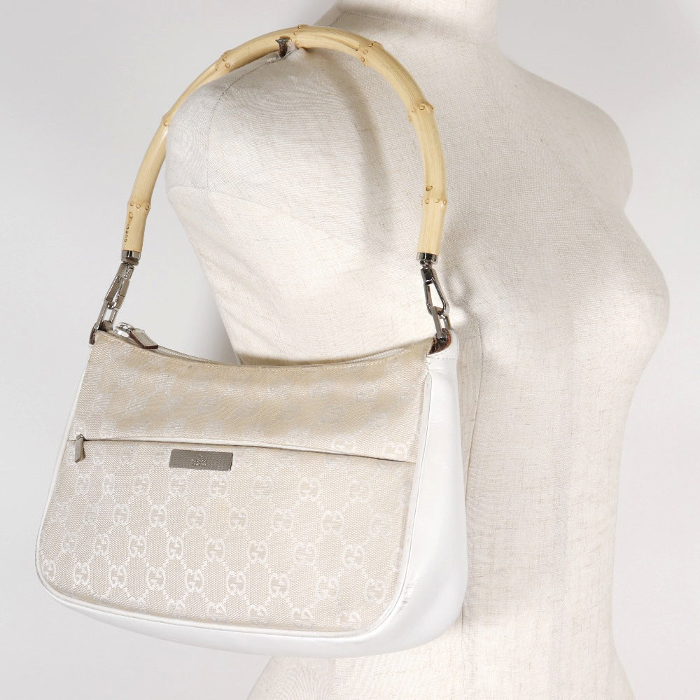 GUCCI Shoulder Bag 001.3865 GG canvas White Bamboo one belt Women Used
