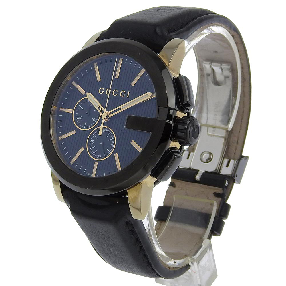 GUCCI Watches Quartz 101.2 Stainless Steel , Embossed Leather black G Chrono black dial
