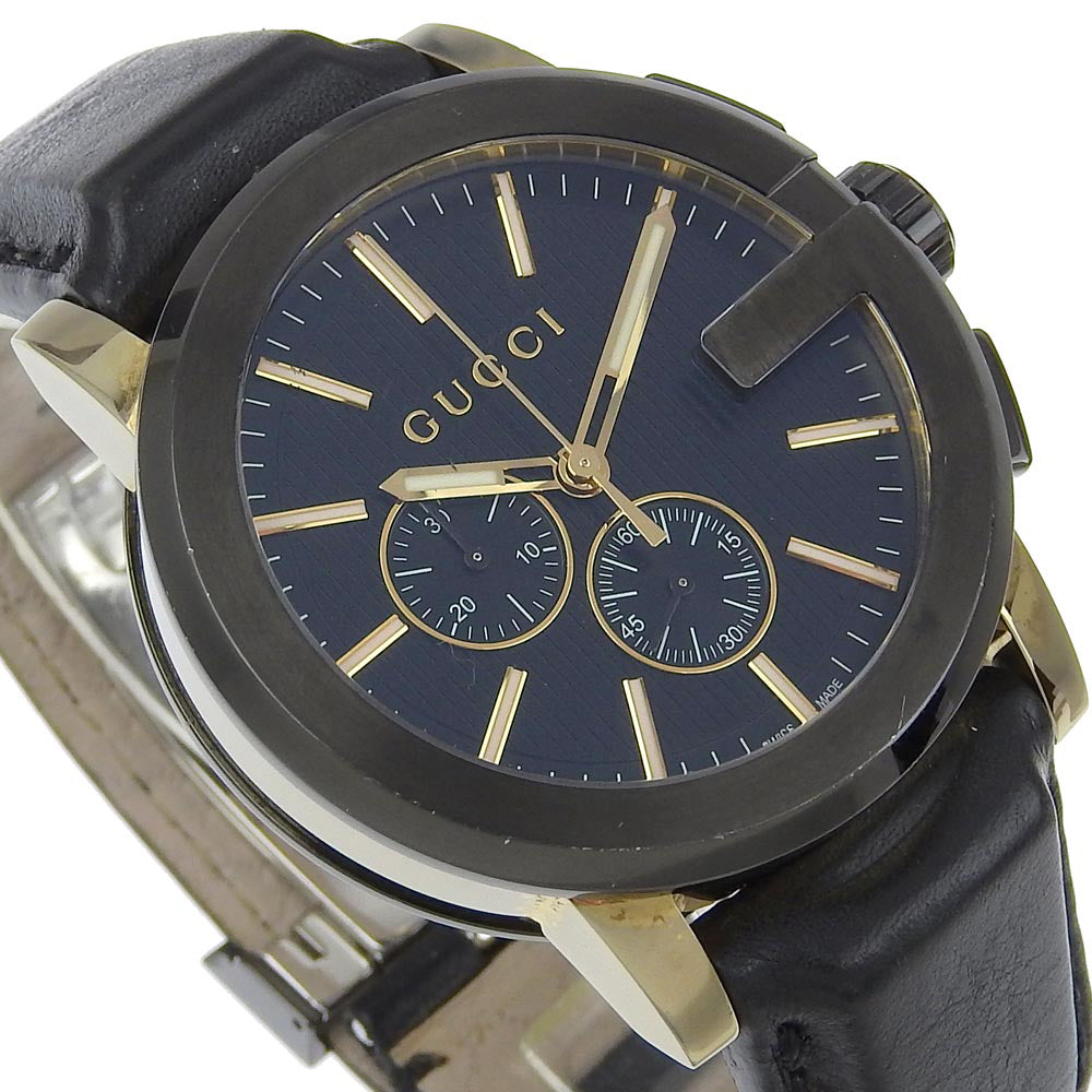 GUCCI Watches Quartz 101.2 Stainless Steel , Embossed Leather black G Chrono black dial
