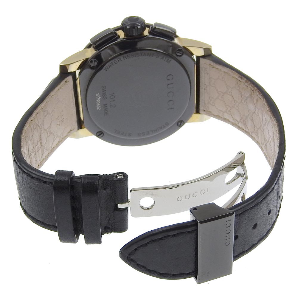 GUCCI Watches Quartz 101.2 Stainless Steel , Embossed Leather black G Chrono black dial