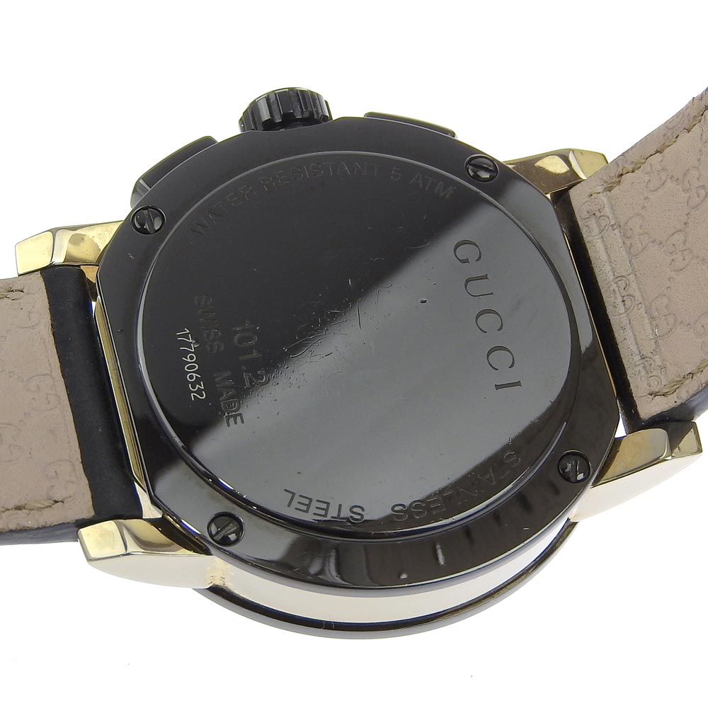 GUCCI Watches Quartz 101.2 Stainless Steel , Embossed Leather black G Chrono black dial