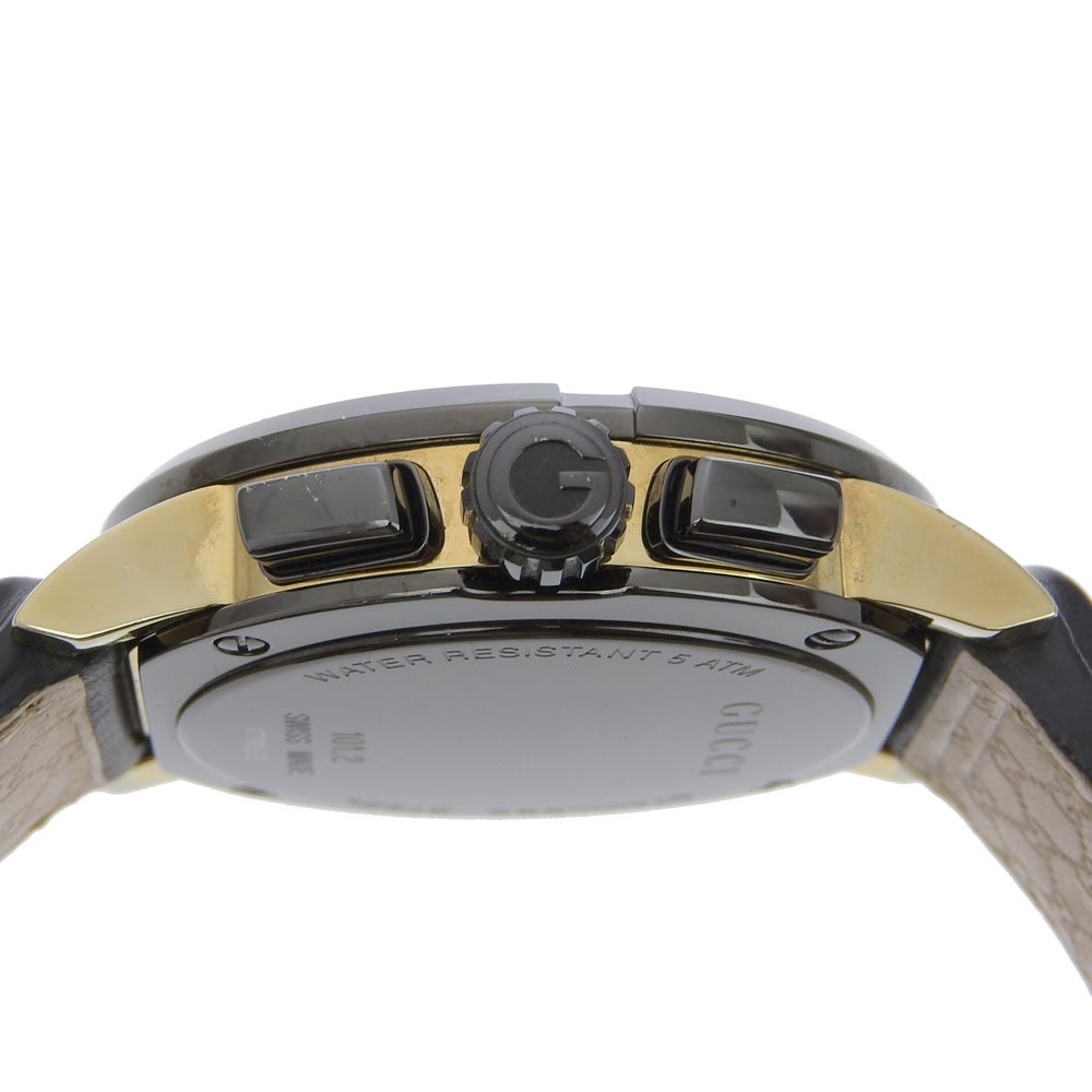 GUCCI Watches Quartz 101.2 Stainless Steel , Embossed Leather black G Chrono black dial