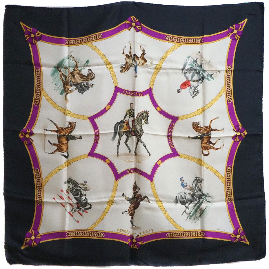 HERMES scarf silk white Le General L'Hotte Carre90 Women Used