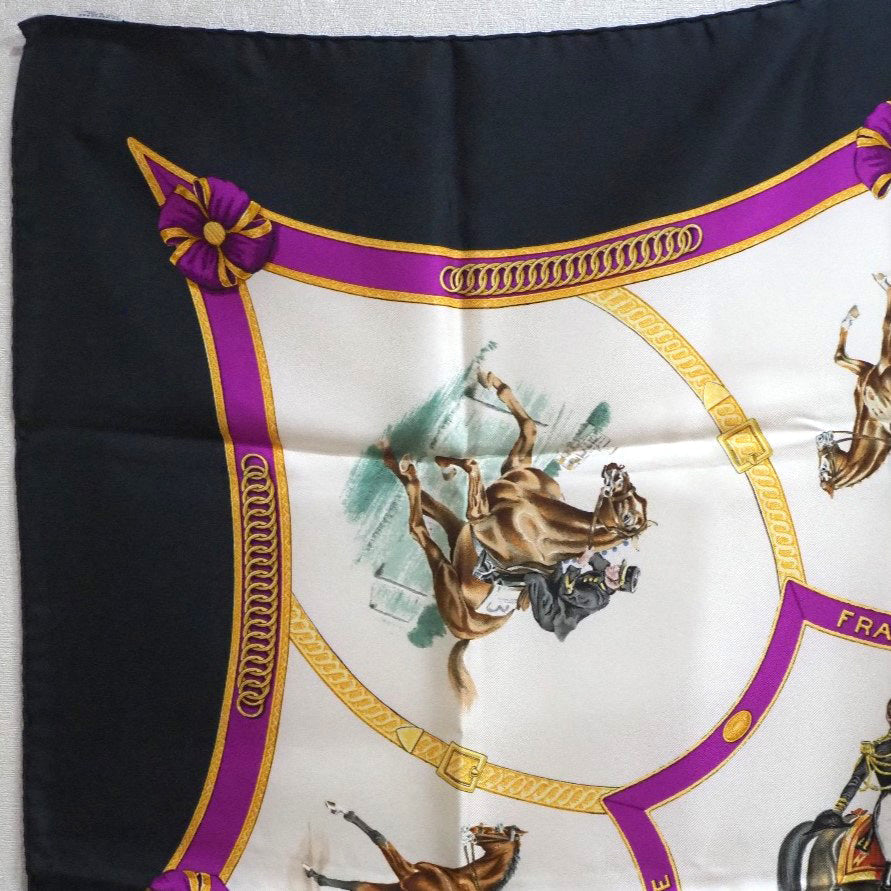 HERMES scarf silk white Le General L'Hotte Carre90 Women Used