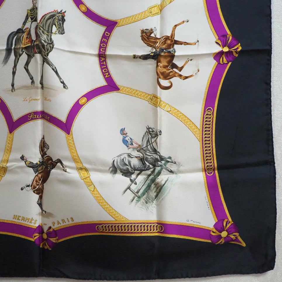 HERMES scarf silk white Le General L'Hotte Carre90 Women Used