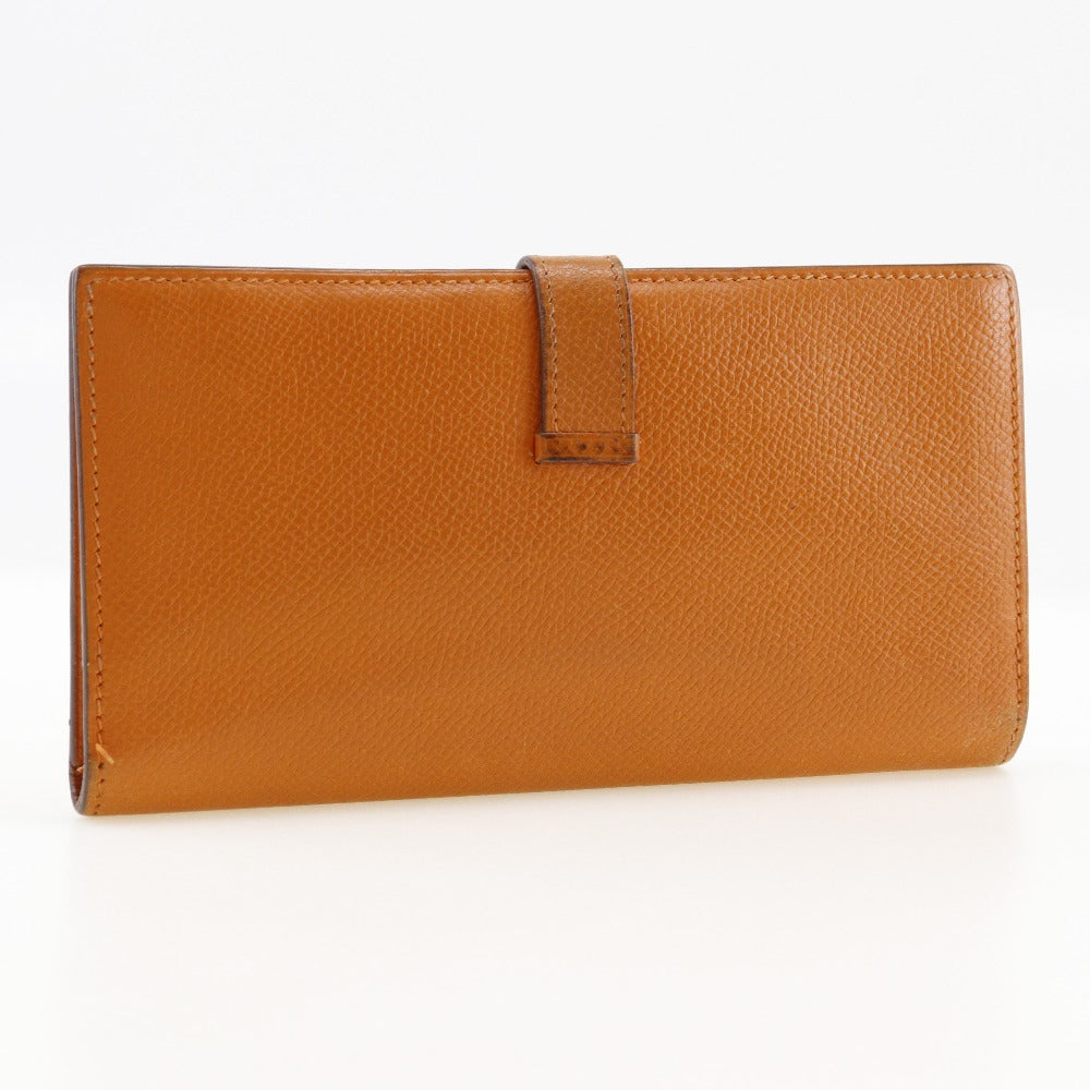 HERMES Long Wallet Purse leather Orange Bean Women Used