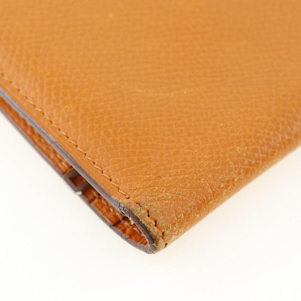 HERMES Long Wallet Purse leather Orange Bean Women Used