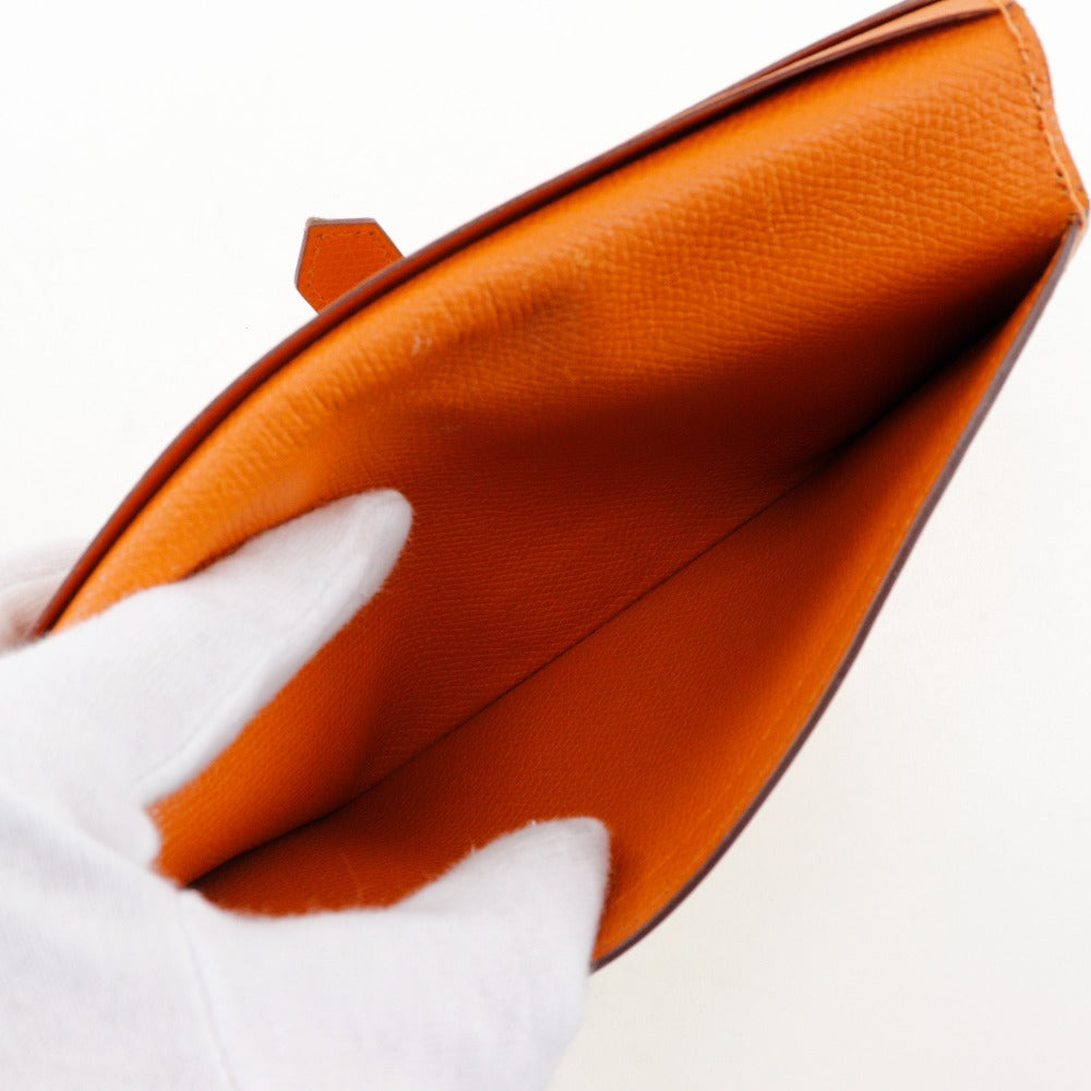 HERMES Long Wallet Purse leather Orange Bean Women Used