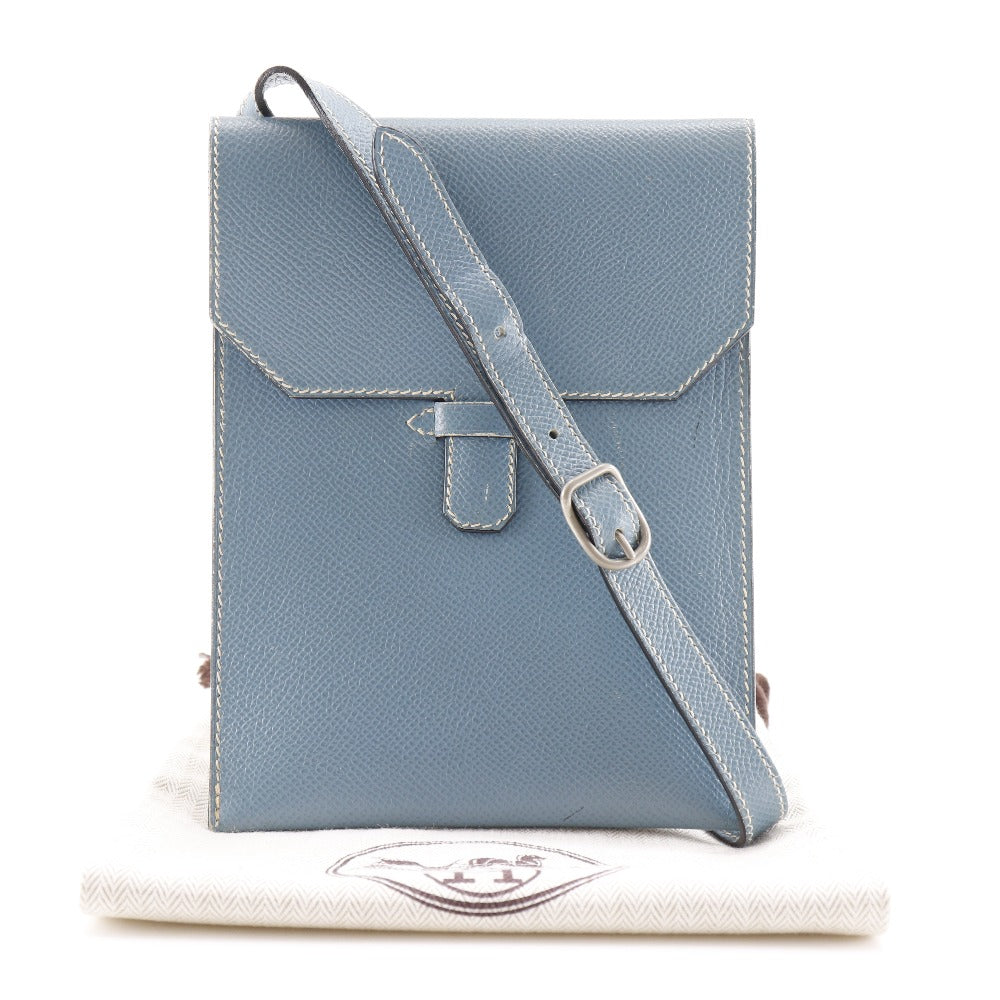 HERMES Shoulder Bag Courchevel light blue Amery