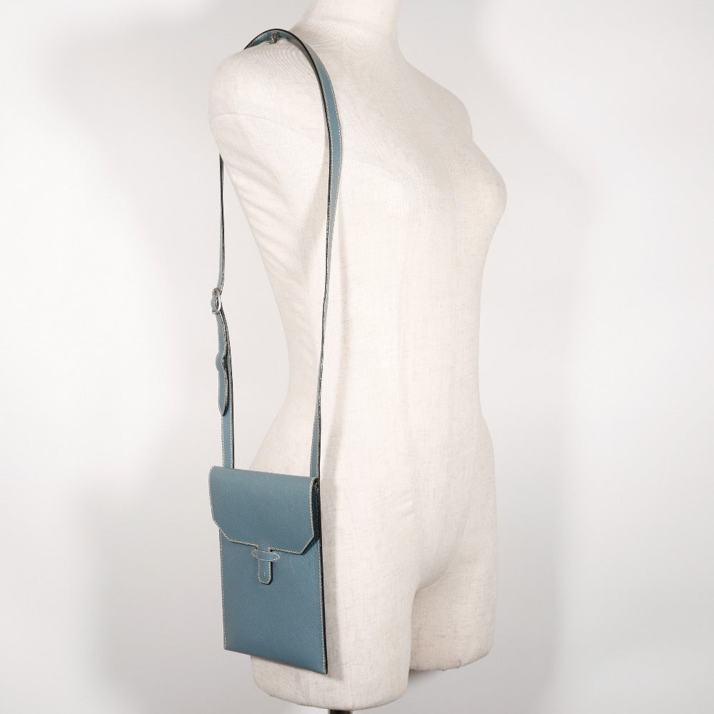 HERMES Shoulder Bag Courchevel light blue Amery