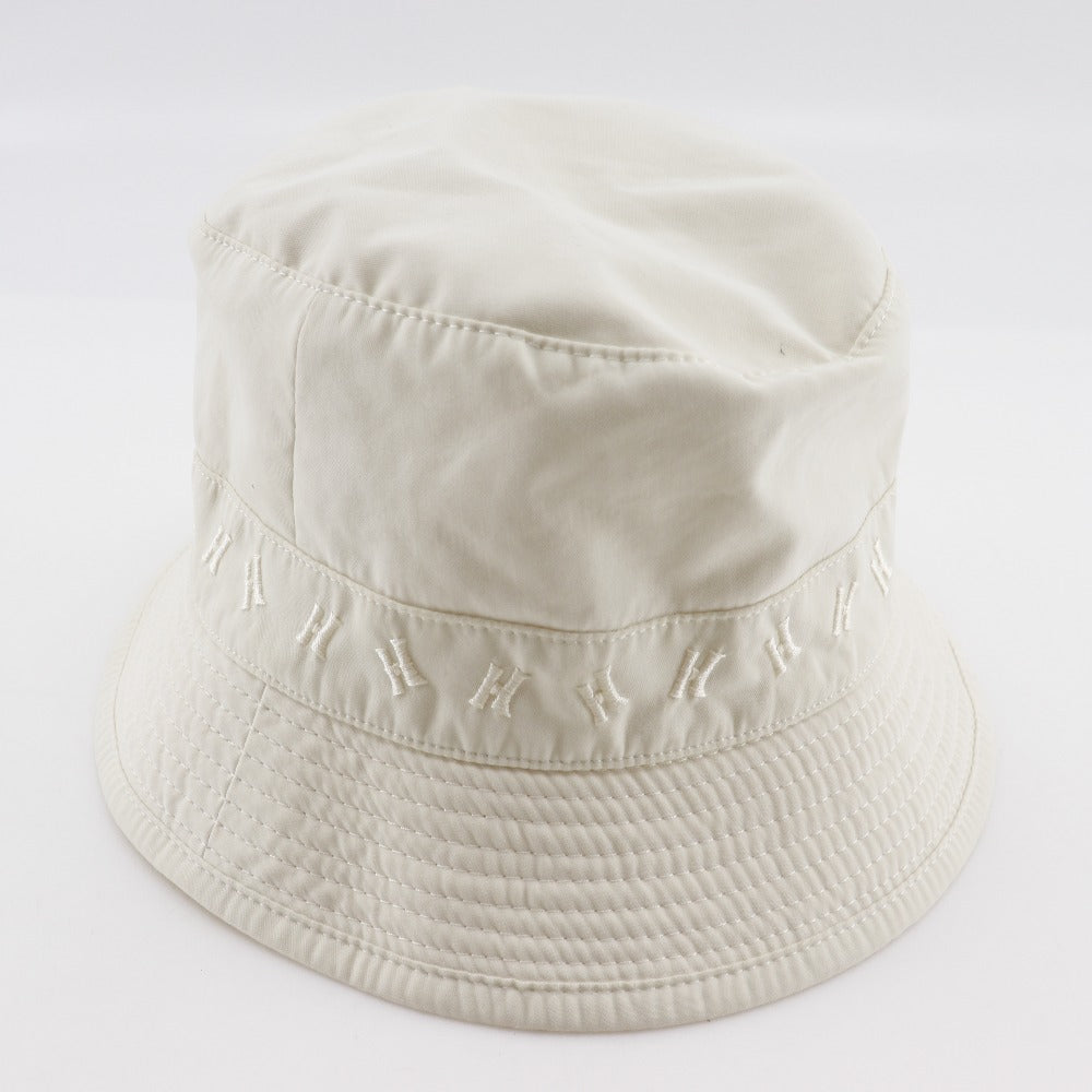 HERMES hat Polyester, Nylon off white H logo embroidery Bucket hat Women 57 Used