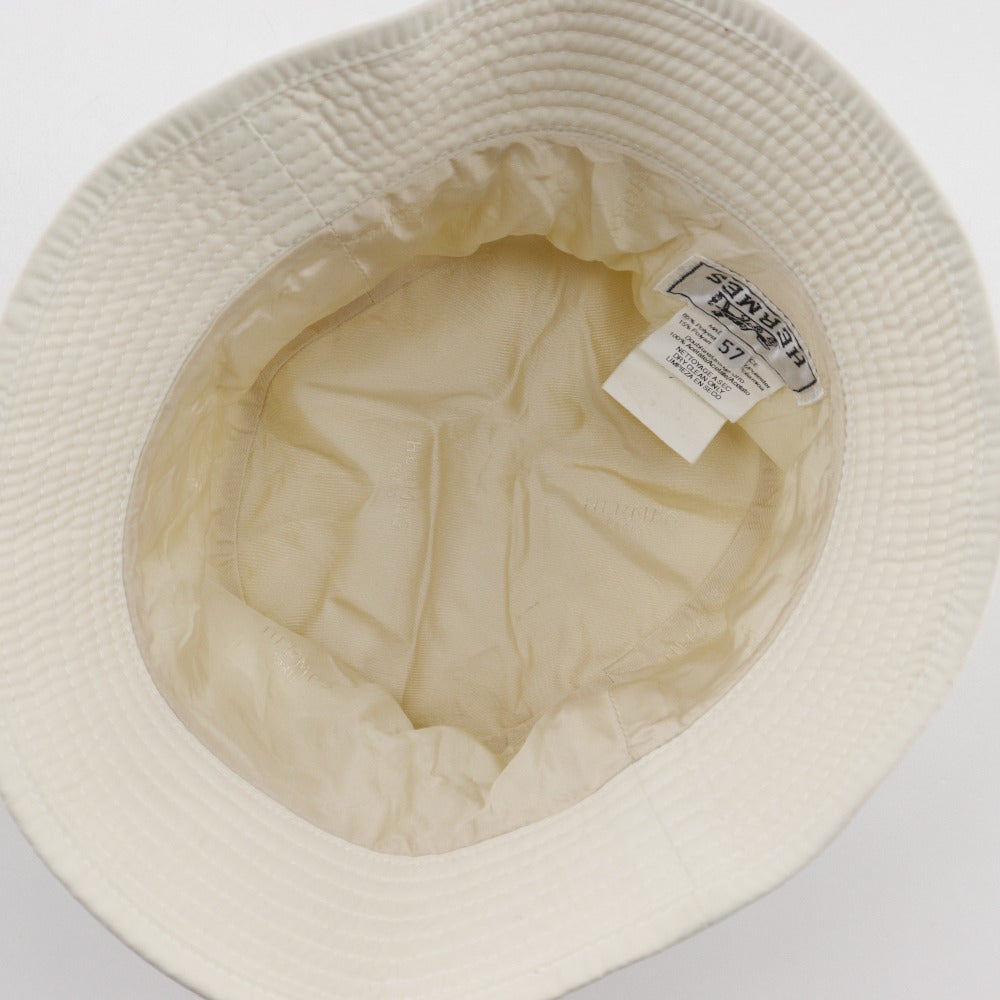 HERMES hat Polyester, Nylon off white H logo embroidery Bucket hat Women 57 Used