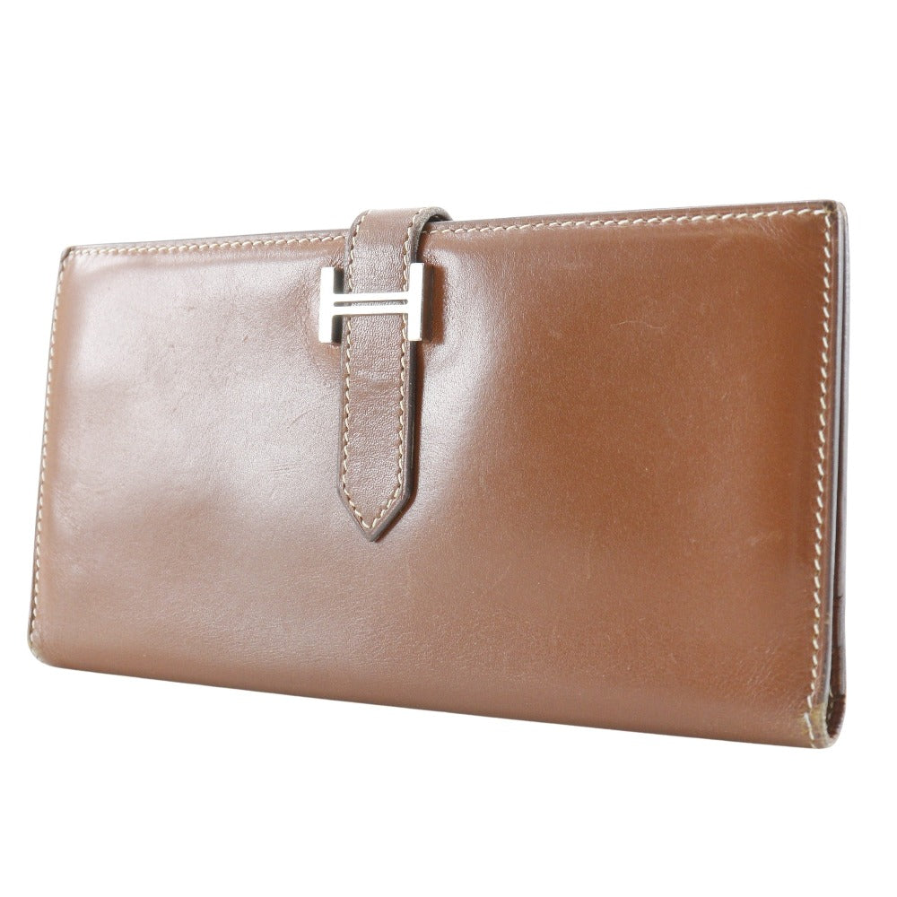 HERMES Long Wallet Purse Box scarf Brown Bean