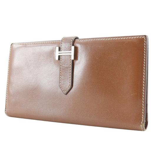 HERMES Long Wallet Purse Box scarf Brown Bean