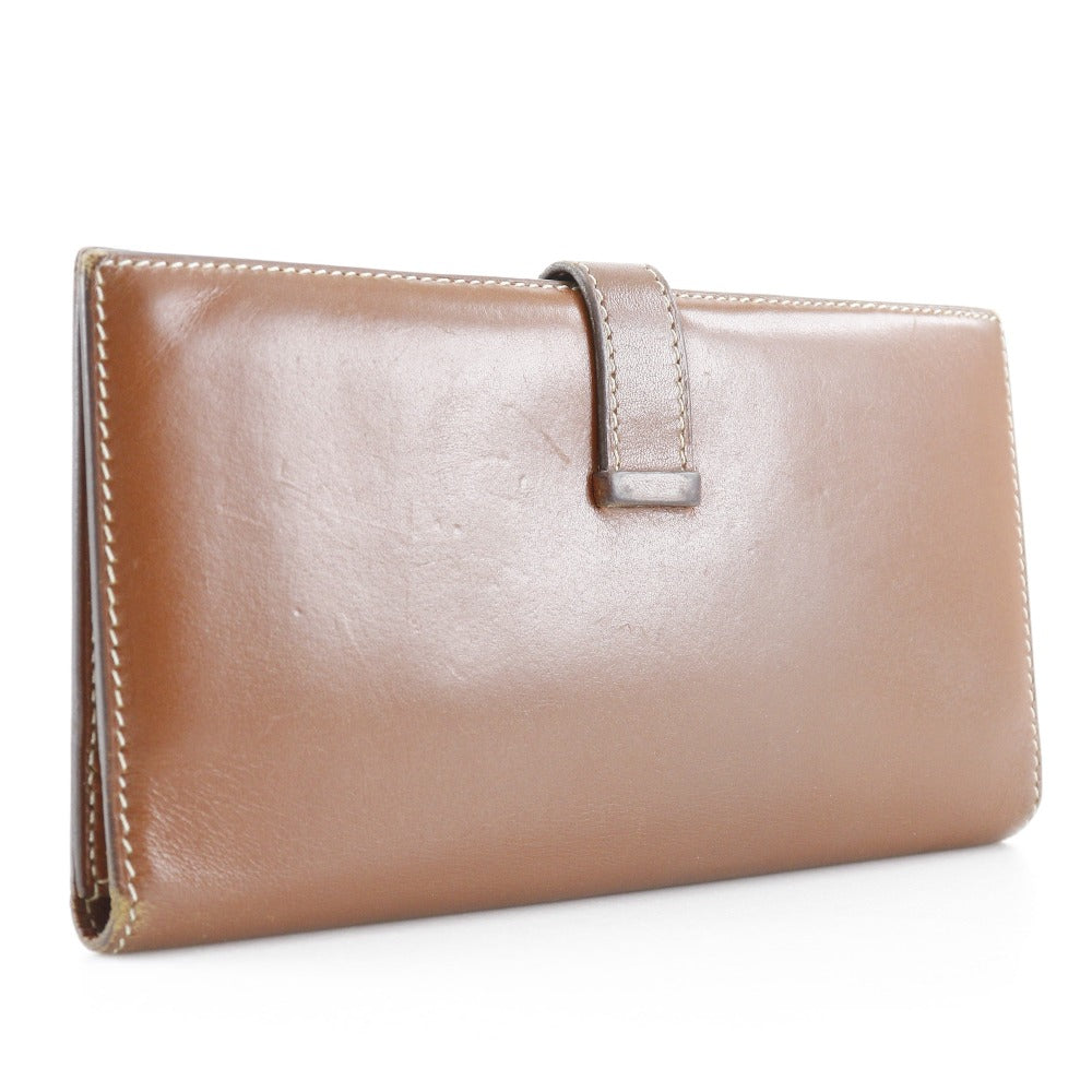 HERMES Long Wallet Purse Box scarf Brown Bean