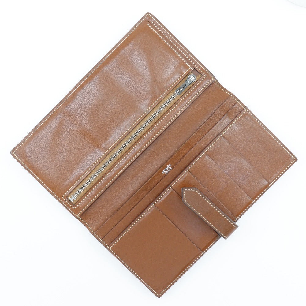 HERMES Long Wallet Purse Box scarf Brown Bean
