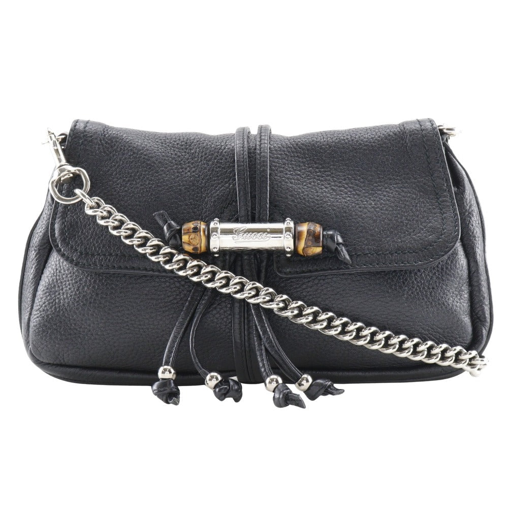 GUCCI Shoulder Bag 235320 leather black ChainShoulder Bamboo