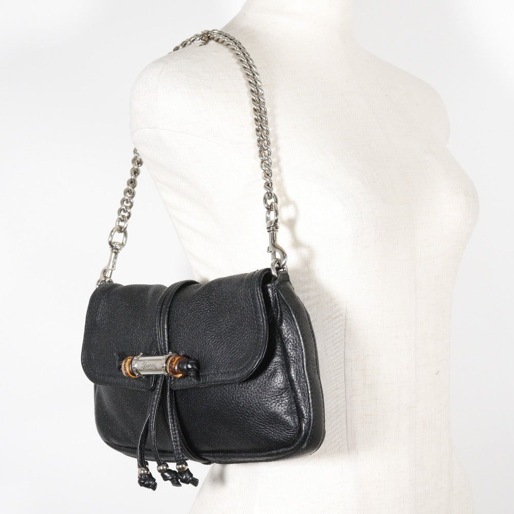 GUCCI Shoulder Bag 235320 leather black ChainShoulder Bamboo