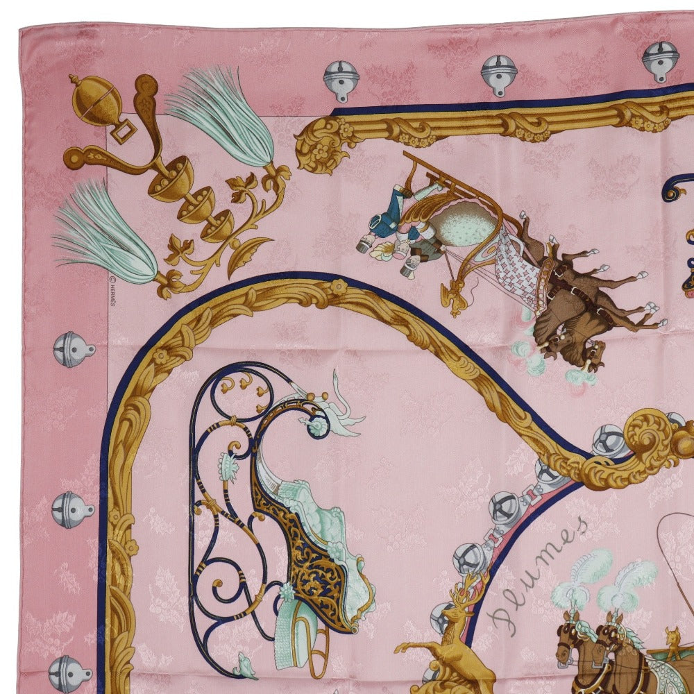 HERMES scarf silk pink Feather and bell Plumes et Grelots Carre90 Women Used
