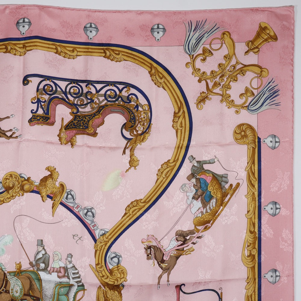 HERMES scarf silk pink Feather and bell Plumes et Grelots Carre90 Women Used