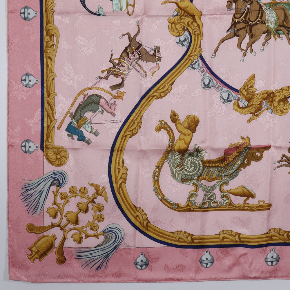 HERMES scarf silk pink Feather and bell Plumes et Grelots Carre90 Women Used