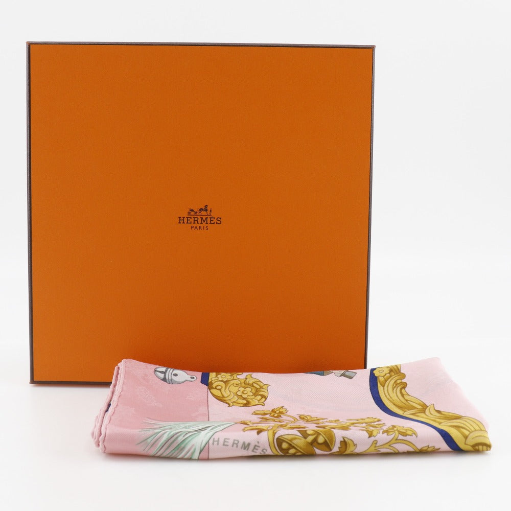 HERMES scarf silk pink Feather and bell Plumes et Grelots Carre90 Women Used