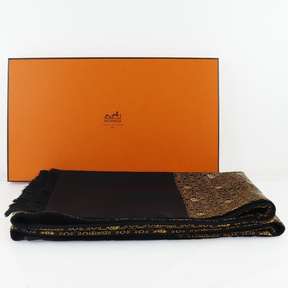 HERMES Scarf Silk, Angora black unisex(Unisex) Used