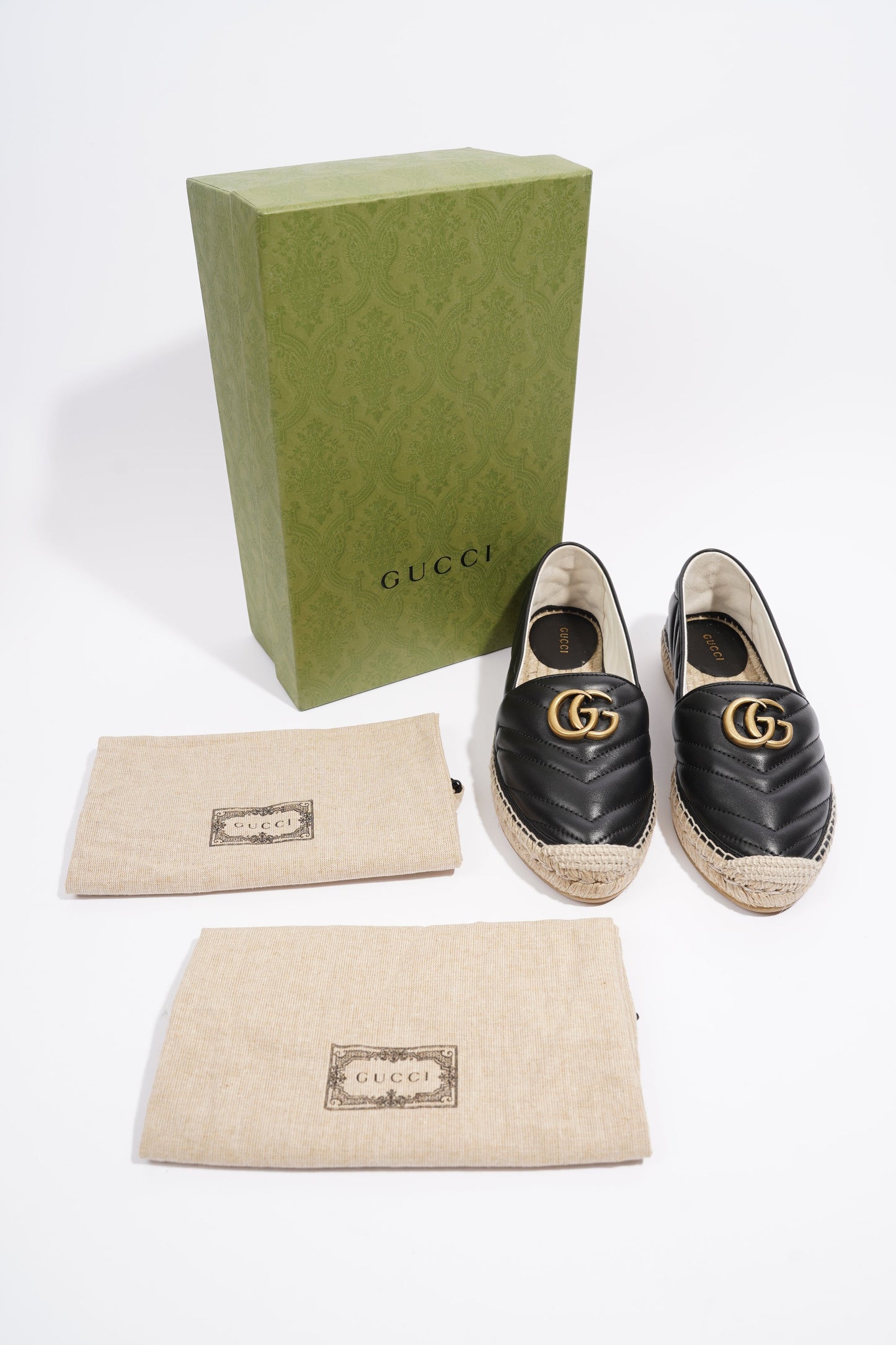 Gucci GG Espadrilles Black Leather EU 38 UK 5