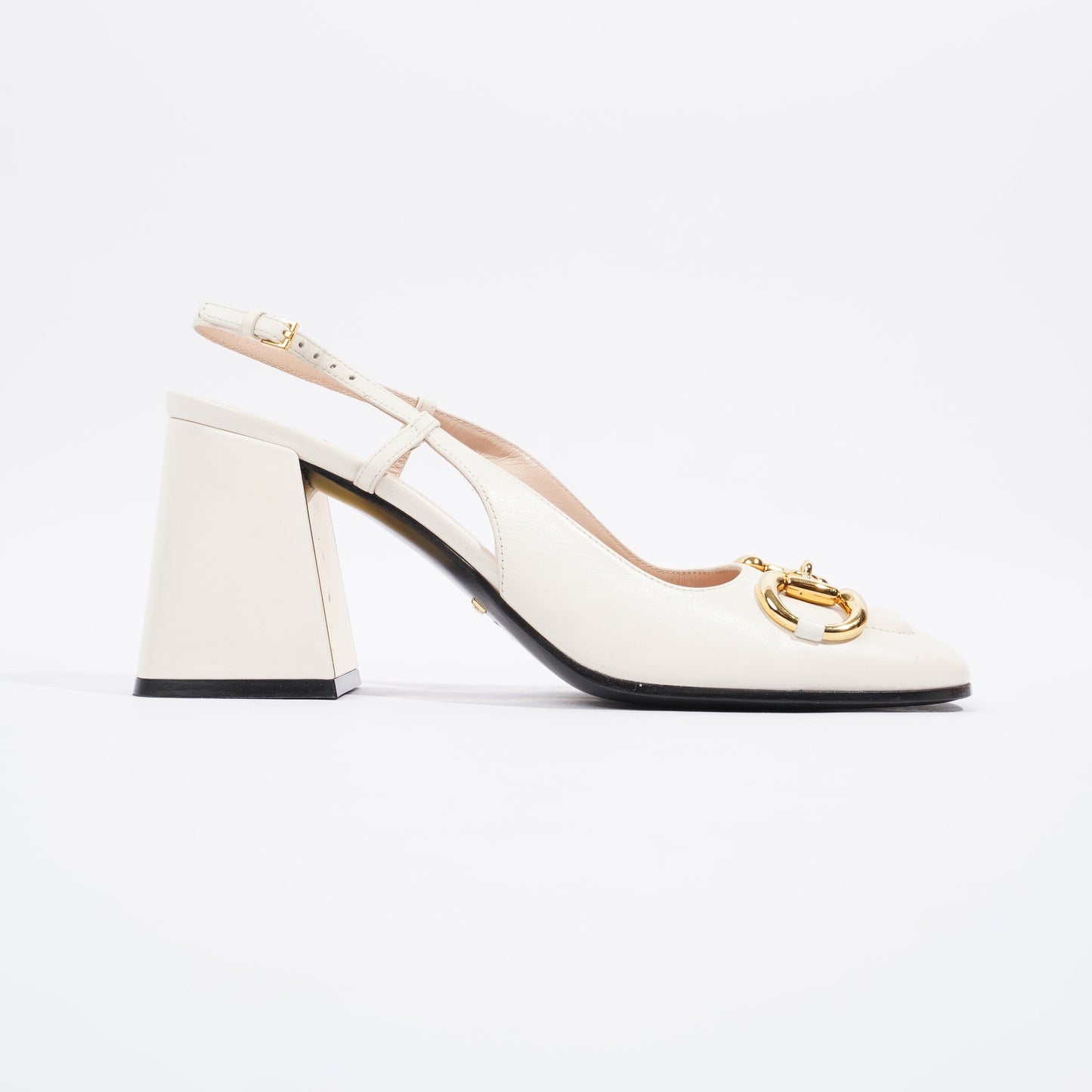 Gucci Horsebit Heeled Slingback 75 White Leather EU 39 UK 6