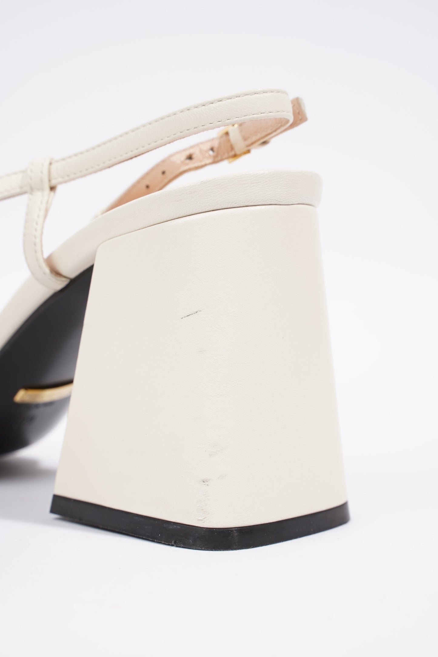 Gucci Horsebit Heeled Slingback 75 White Leather EU 39 UK 6