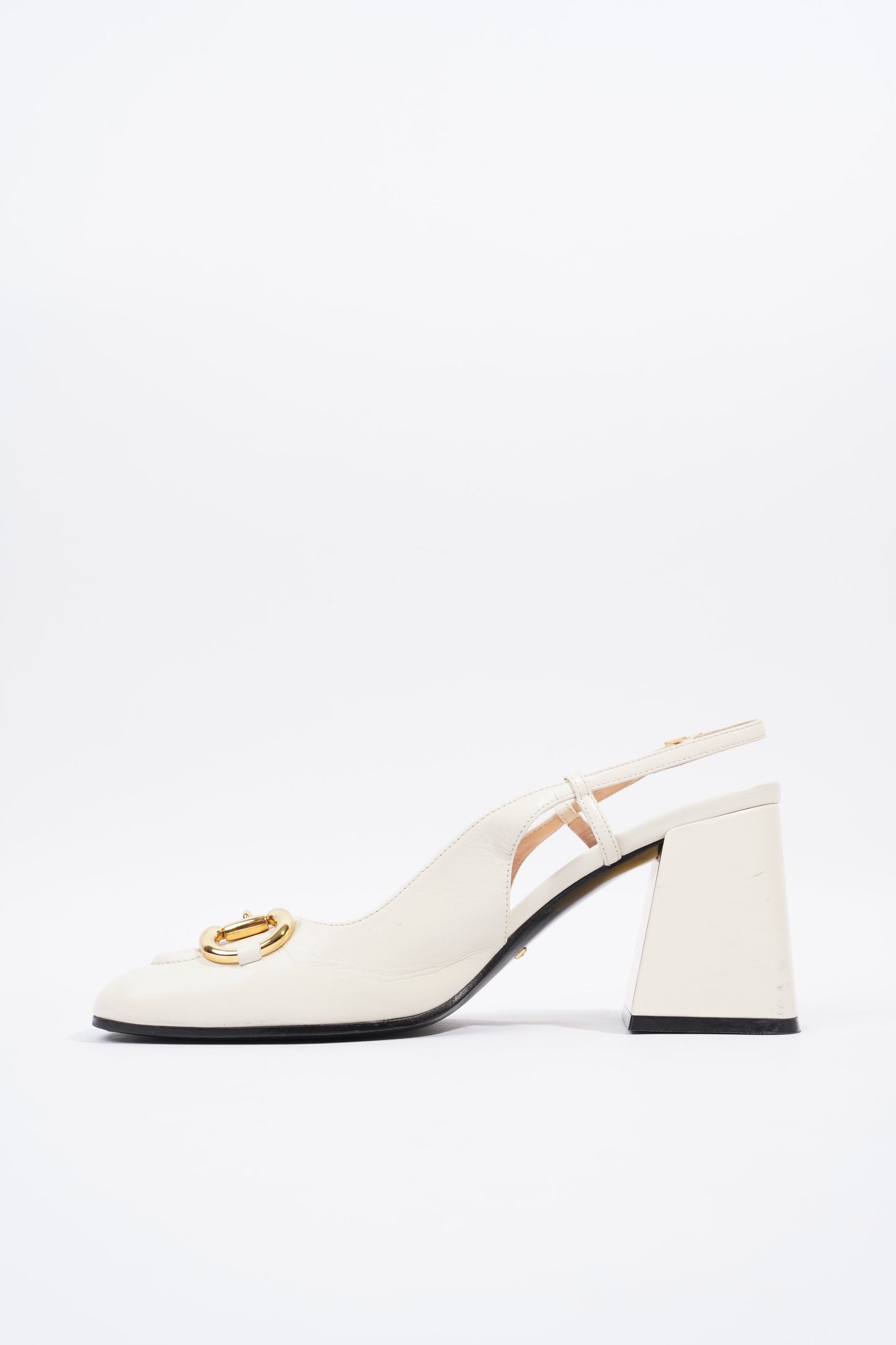 Gucci Horsebit Heeled Slingback 75 White Leather EU 39 UK 6