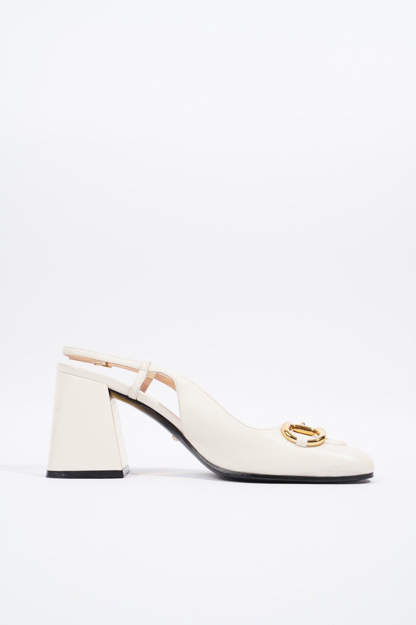 Gucci Horsebit Heeled Slingback 75 White Leather EU 39 UK 6