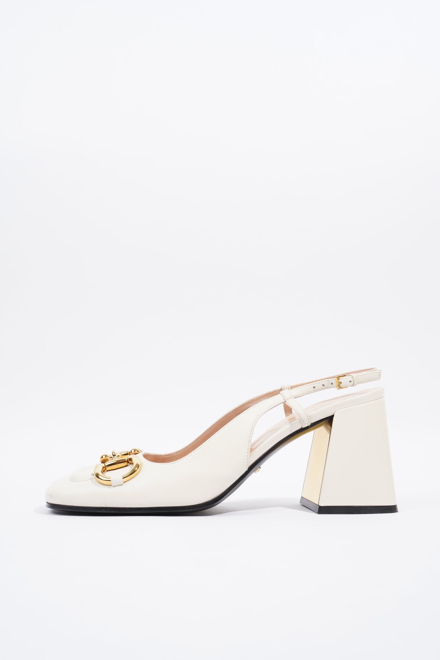 Gucci Horsebit Heeled Slingback 75 White Leather EU 39 UK 6
