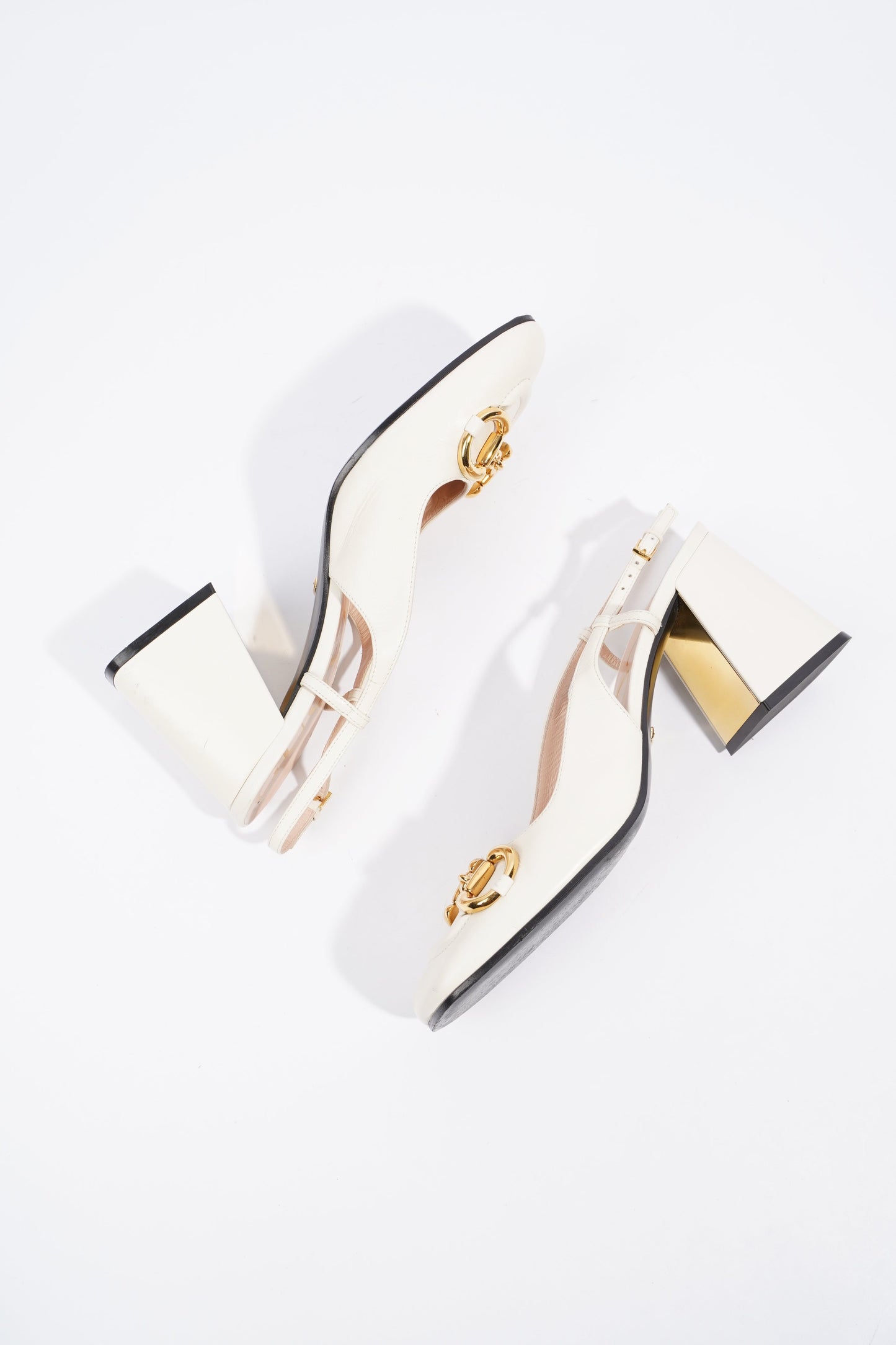 Gucci Horsebit Heeled Slingback 75 White Leather EU 39 UK 6