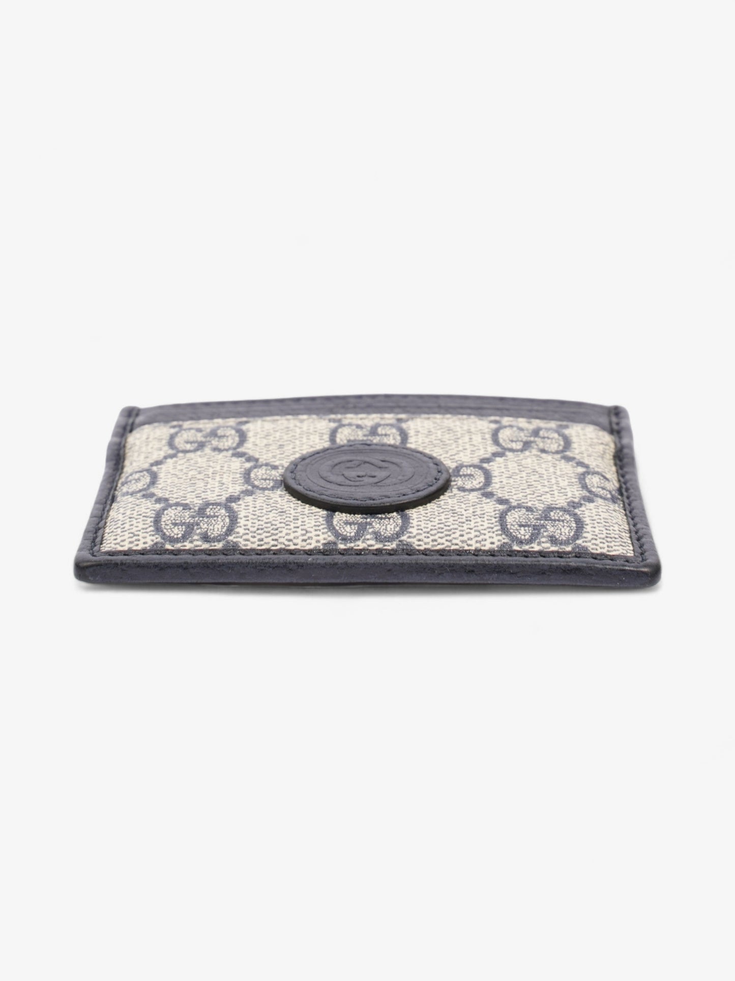 Gucci Card Holder Beige And Navy GG Supreme Coated Canvas