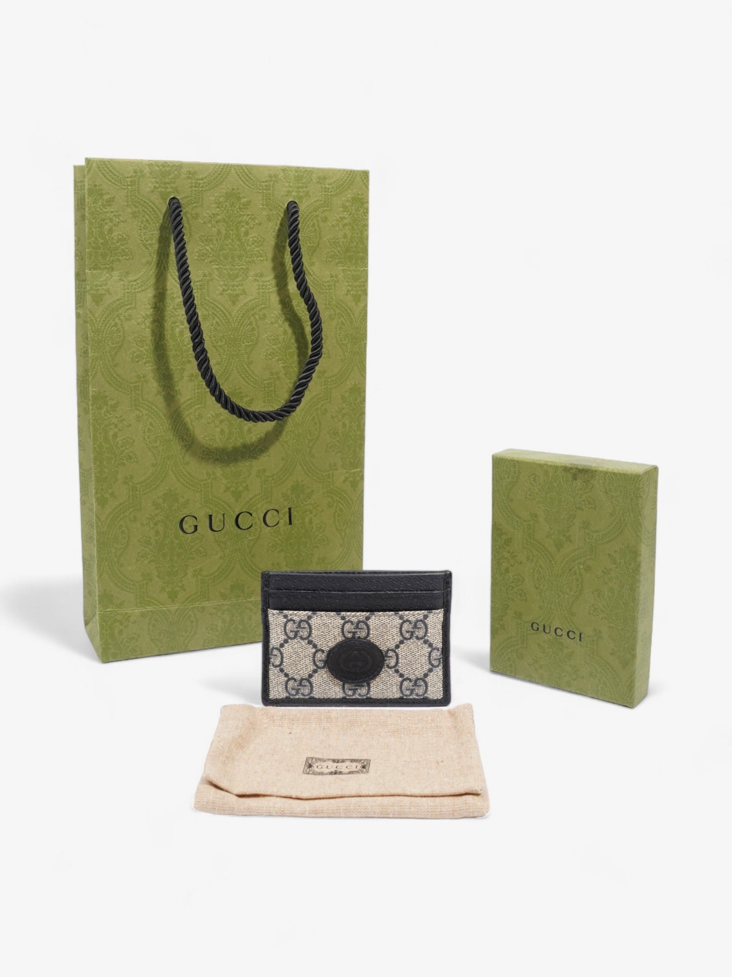 Gucci Card Holder Beige And Navy GG Supreme Coated Canvas
