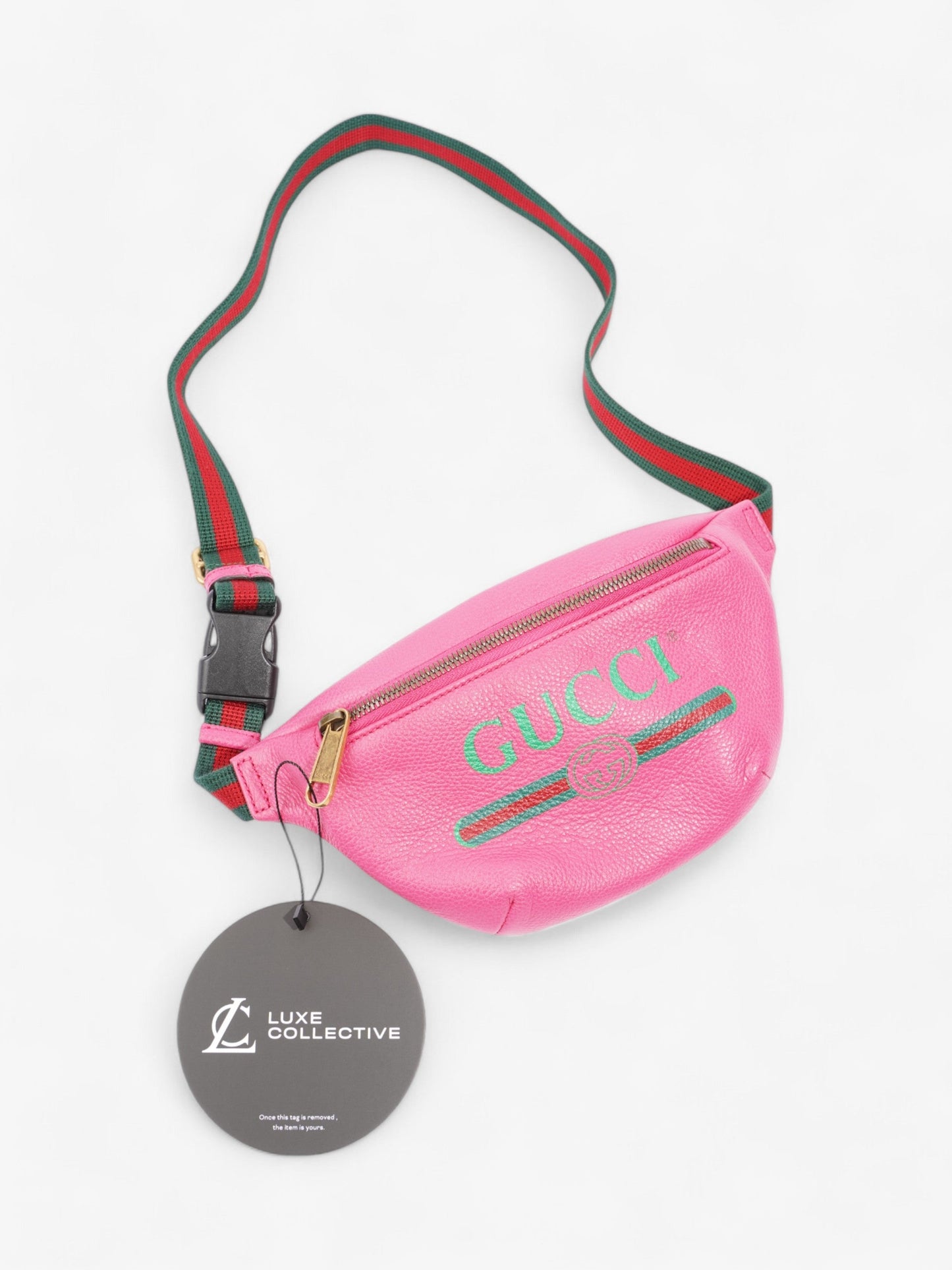 Gucci Logo Web Bum Bag Neon Pink / Green / Red Leather