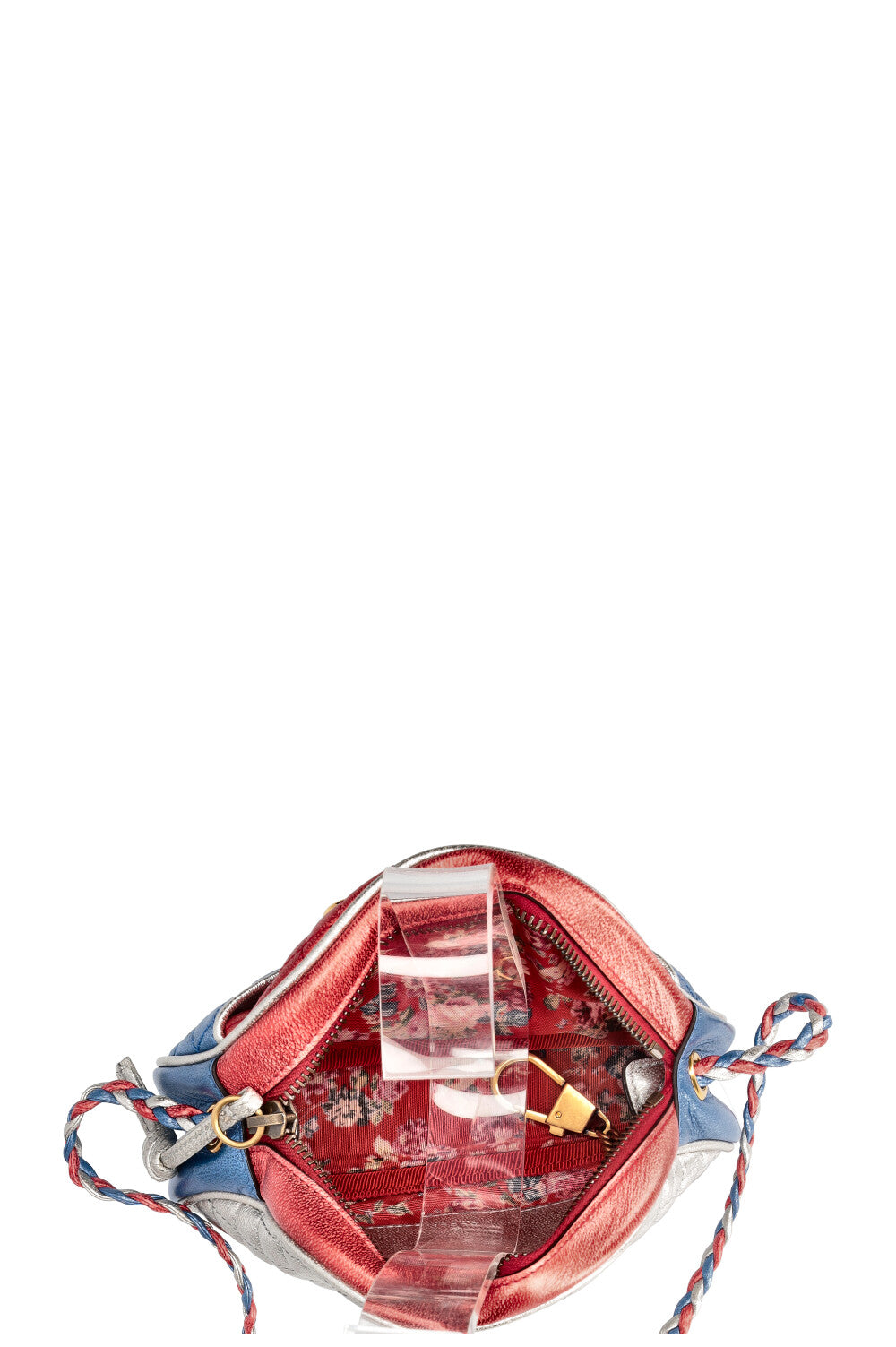 GUCCI Small Trapuntata Shoulder Bag Metallic Blue & Red