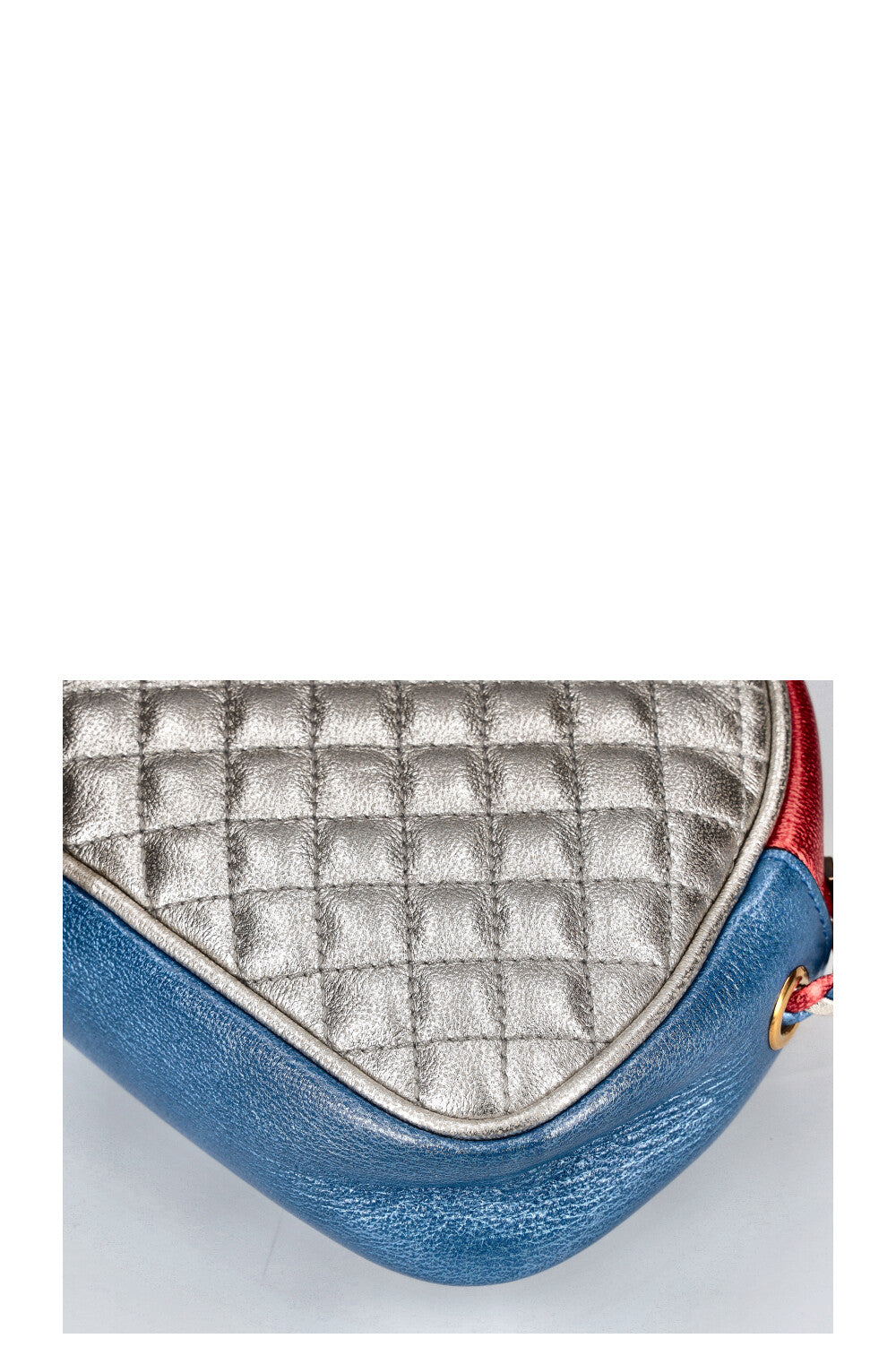 GUCCI Small Trapuntata Shoulder Bag Metallic Blue & Red
