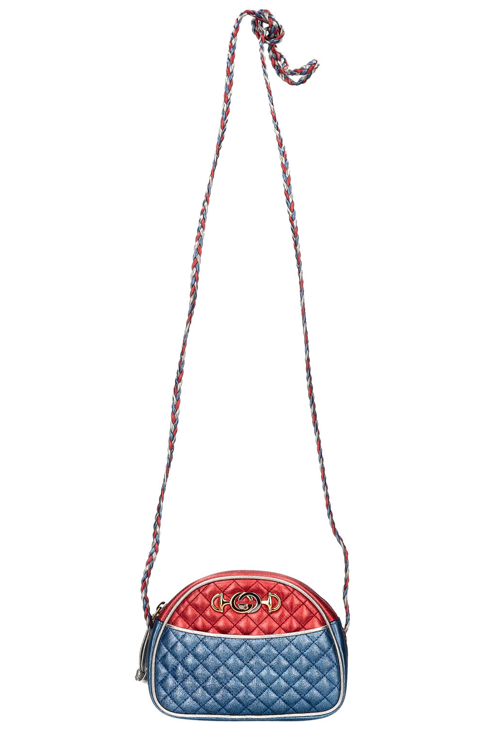 GUCCI Small Trapuntata Shoulder Bag Metallic Blue & Red