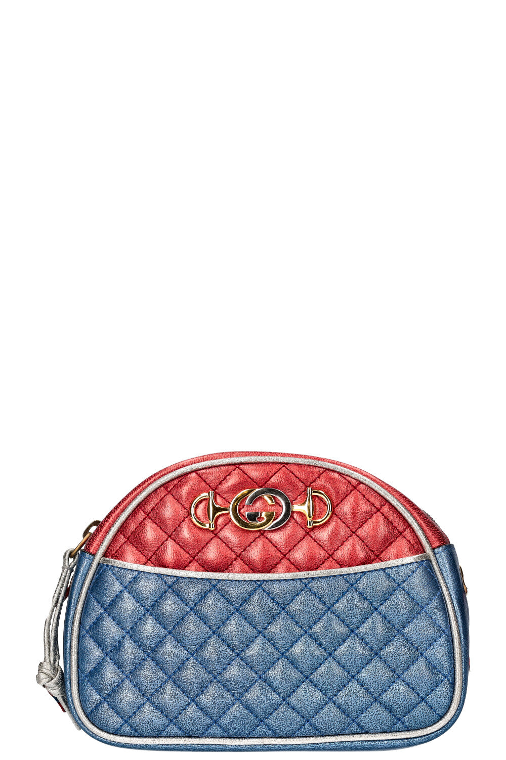 GUCCI Small Trapuntata Shoulder Bag Metallic Blue & Red