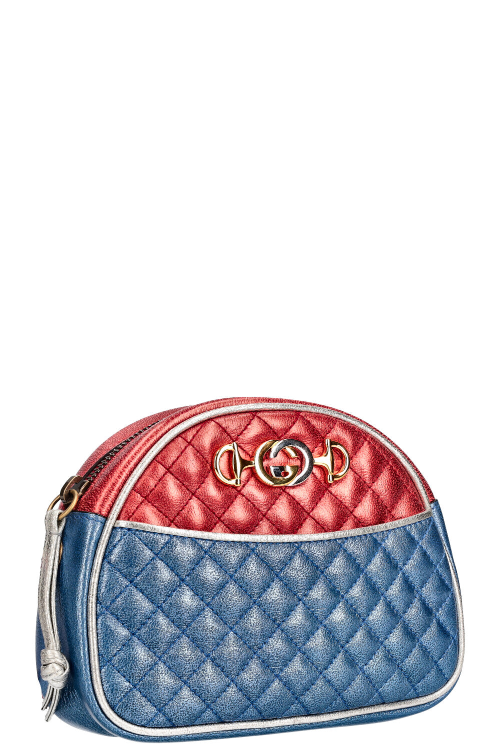 GUCCI Small Trapuntata Shoulder Bag Metallic Blue & Red