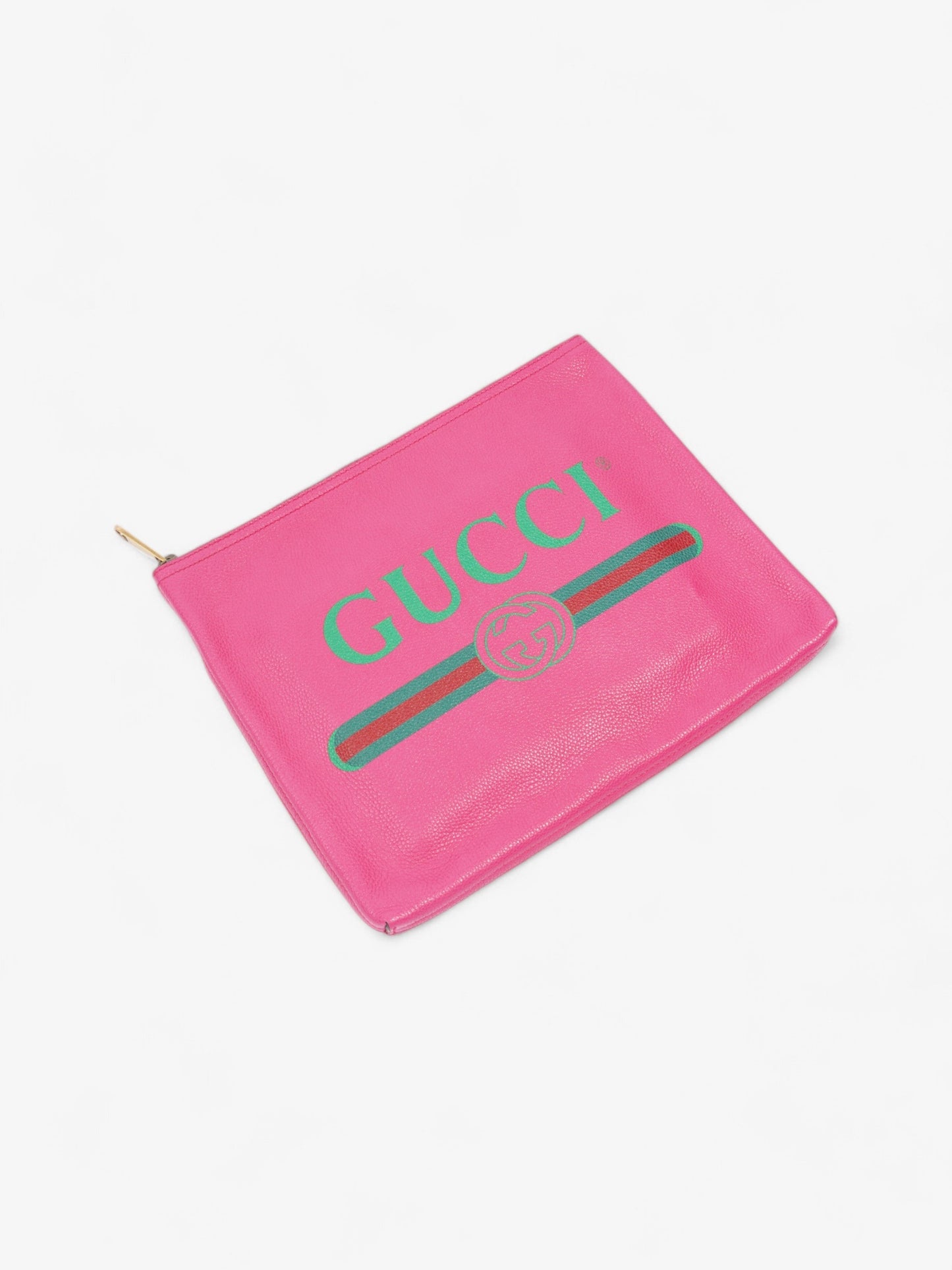 Gucci Vintage Logo Clutch Neon Pink / Green / Red Grained Leather