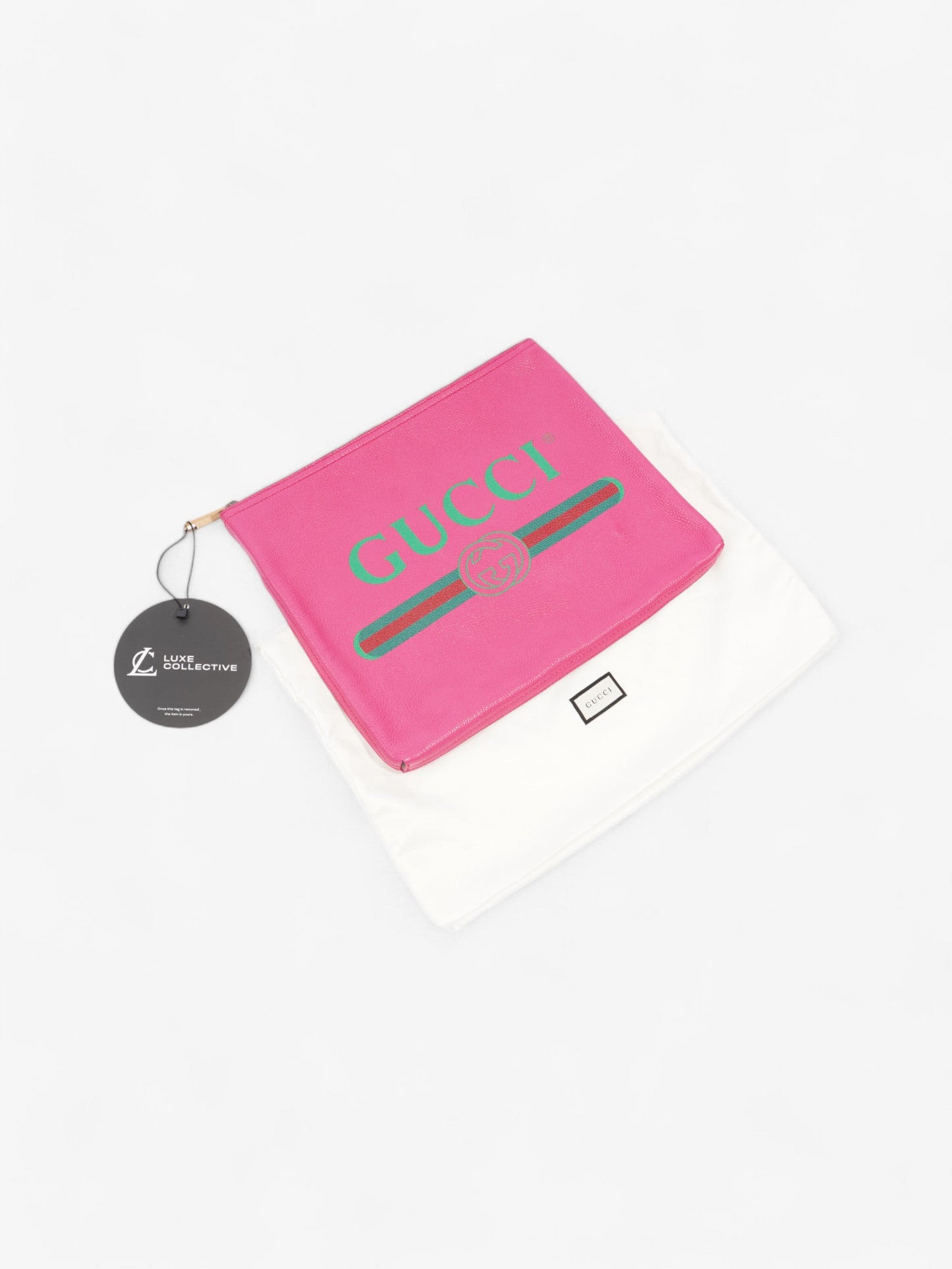 Gucci Vintage Logo Clutch Neon Pink / Green / Red Grained Leather