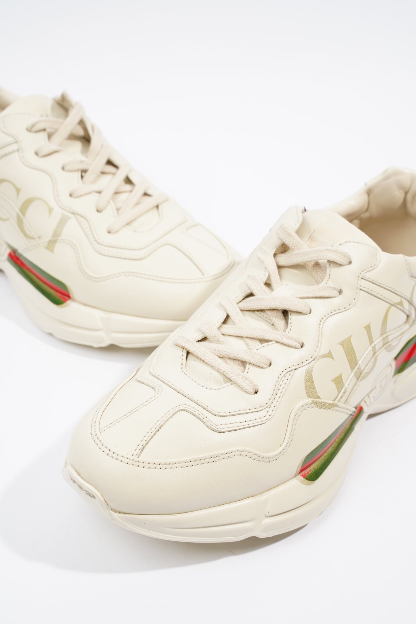Gucci Rhyton Logo Beige / Red / Green Leather EU 40 UK 7