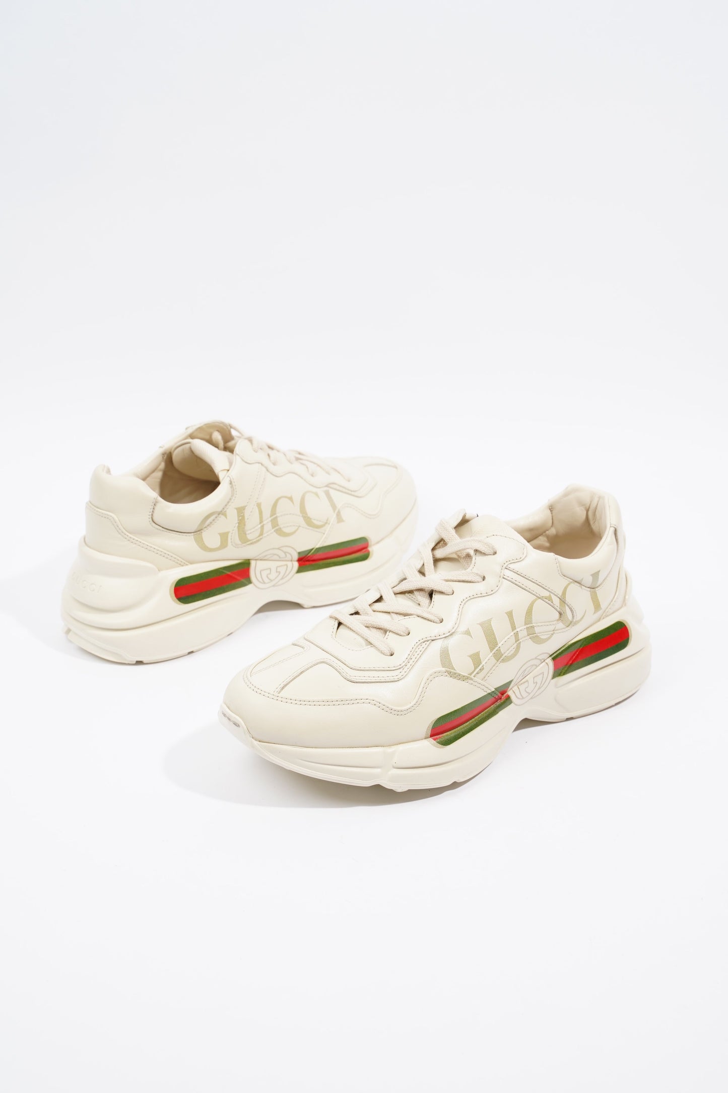 Gucci Rhyton Logo Beige / Red / Green Leather EU 40 UK 7