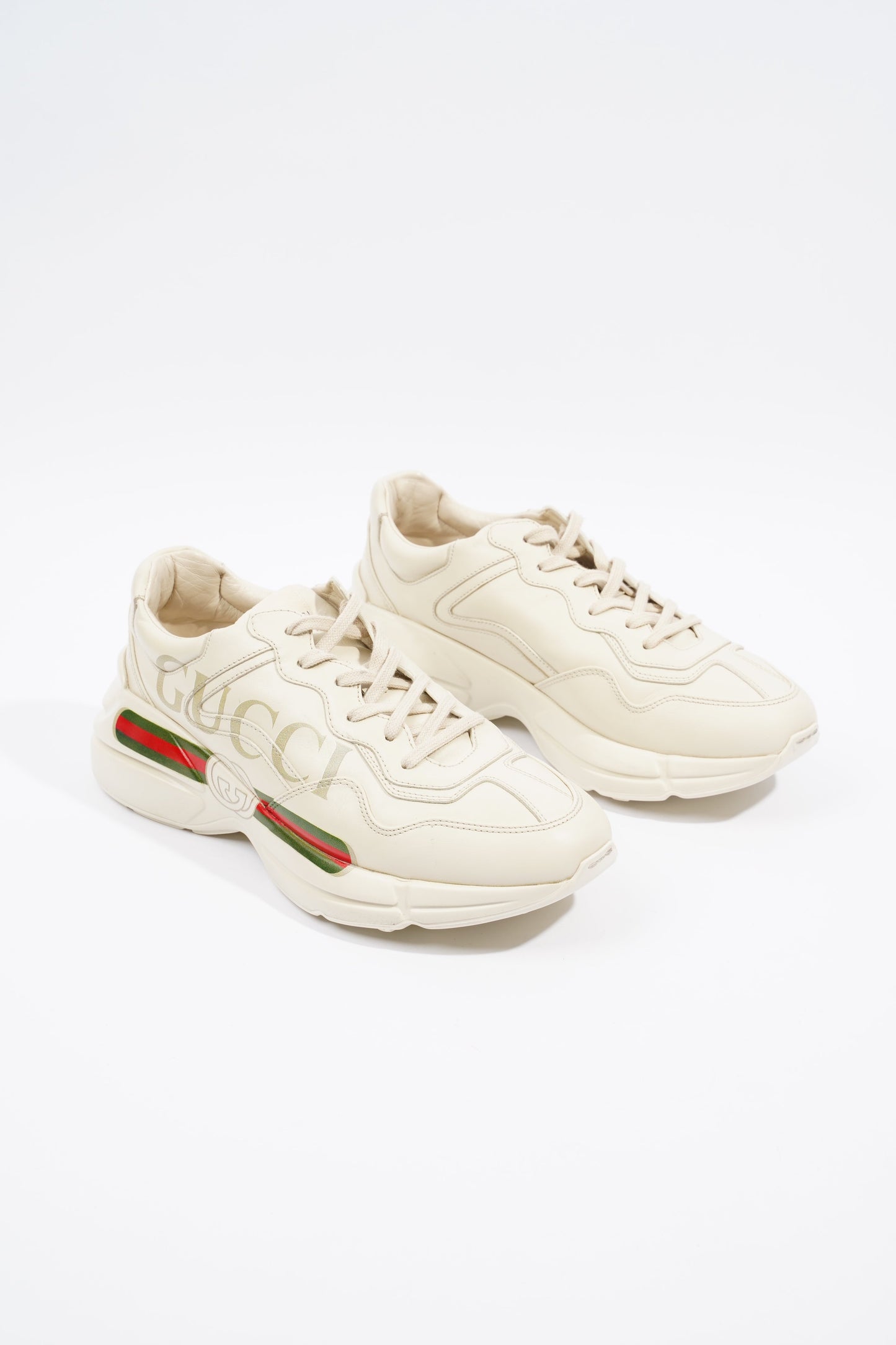 Gucci Rhyton Logo Beige / Red / Green Leather EU 40 UK 7