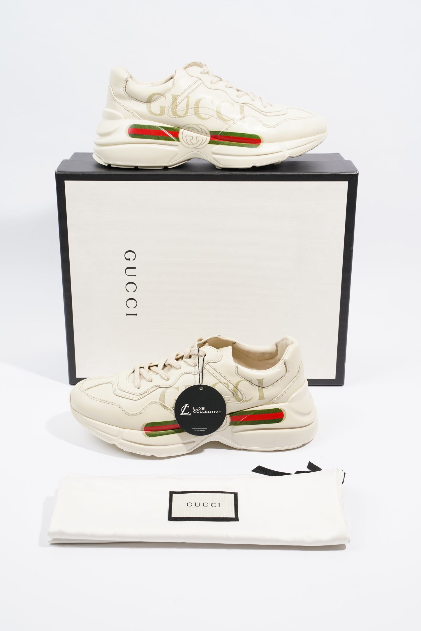 Gucci Rhyton Logo Beige / Red / Green Leather EU 40 UK 7