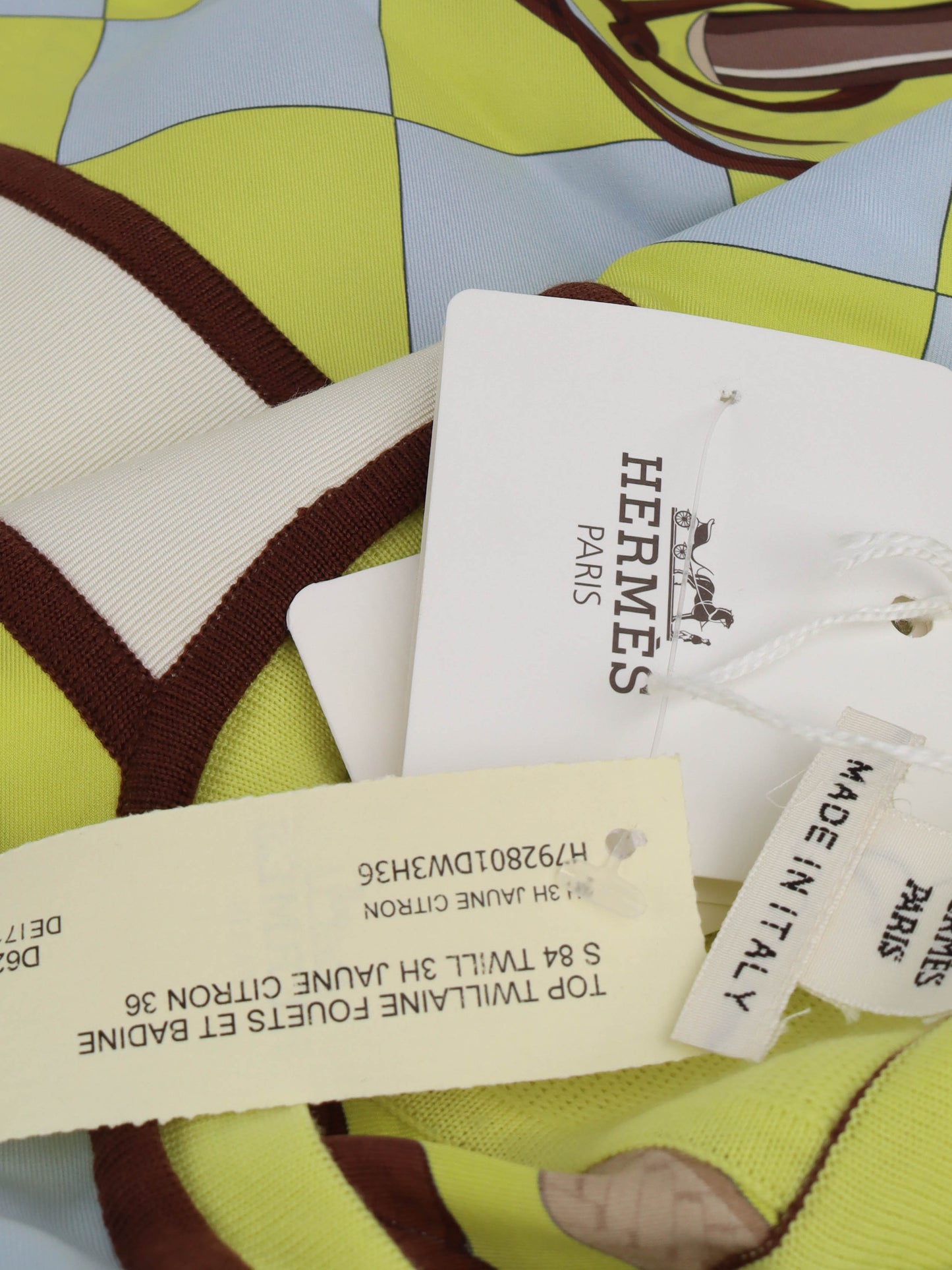Hermes Yellow/Blue Equestrian Silk & Knit Vest Top 36