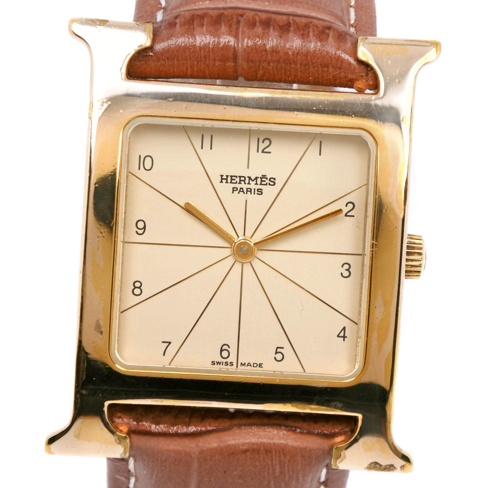 HERMES Watches Quartz RS1.501 Stainless Steel, Plated Gold, Leather Brown Ramsus H watch gold dial mens Used